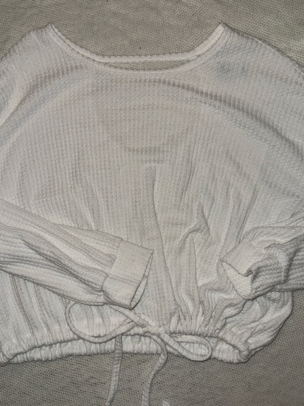 Hollister White Waffle-Knit Long Sleeve Top with Drawstring Hem
